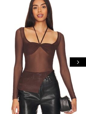 NWT superdown Brown Sheer Long-Sleeve Halter-Top